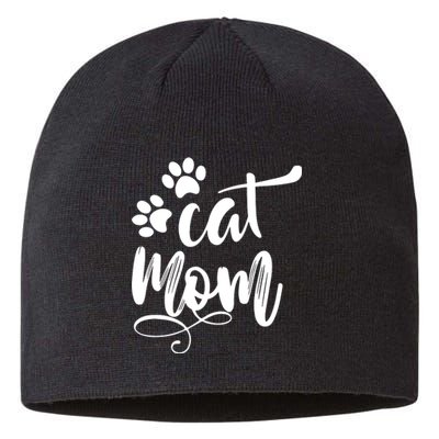 Cat Mom Mama Women Funny Retro Clothes Paw Sustainable Beanie