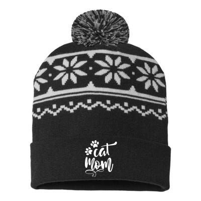 Cat Mom Mama Women Funny Retro Clothes Paw USA-Made Snowflake Beanie