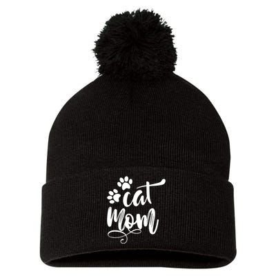 Cat Mom Mama Women Funny Retro Clothes Paw Pom Pom 12in Knit Beanie