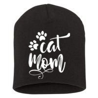 Cat Mom Mama Women Funny Retro Clothes Paw Short Acrylic Beanie