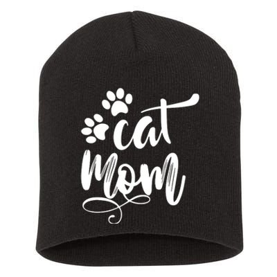 Cat Mom Mama Women Funny Retro Clothes Paw Short Acrylic Beanie