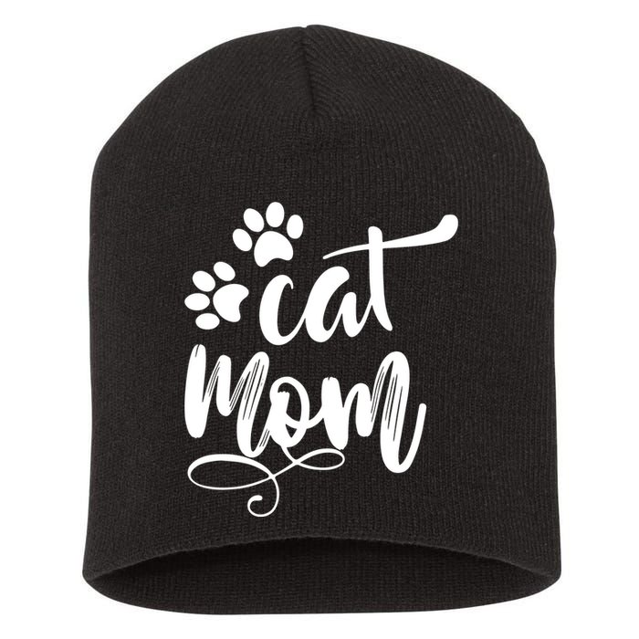 Cat Mom Mama Women Funny Retro Clothes Paw Short Acrylic Beanie