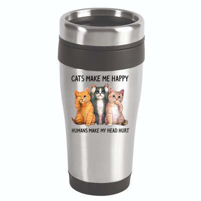 Cats Make Me Happy Humans Make My Head Hurt Gift Cat Lovers 16oz Travel Tumbler