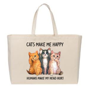 Cats Make Me Happy Humans Make My Head Hurt Gift Cat Lovers Cotton Canvas Jumbo Tote