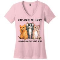 Cats Make Me Happy Humans Make My Head Hurt Gift Cat Lovers Women's V-Neck T-Shirt