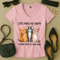Cats Make Me Happy Humans Make My Head Hurt Gift Cat Lovers Women's V-Neck T-Shirt