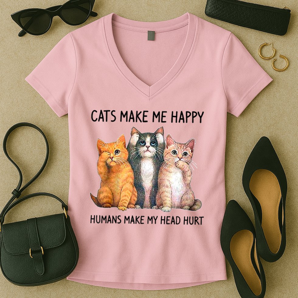 Cats Make Me Happy Humans Make My Head Hurt Gift Cat Lovers Women's V-Neck T-Shirt