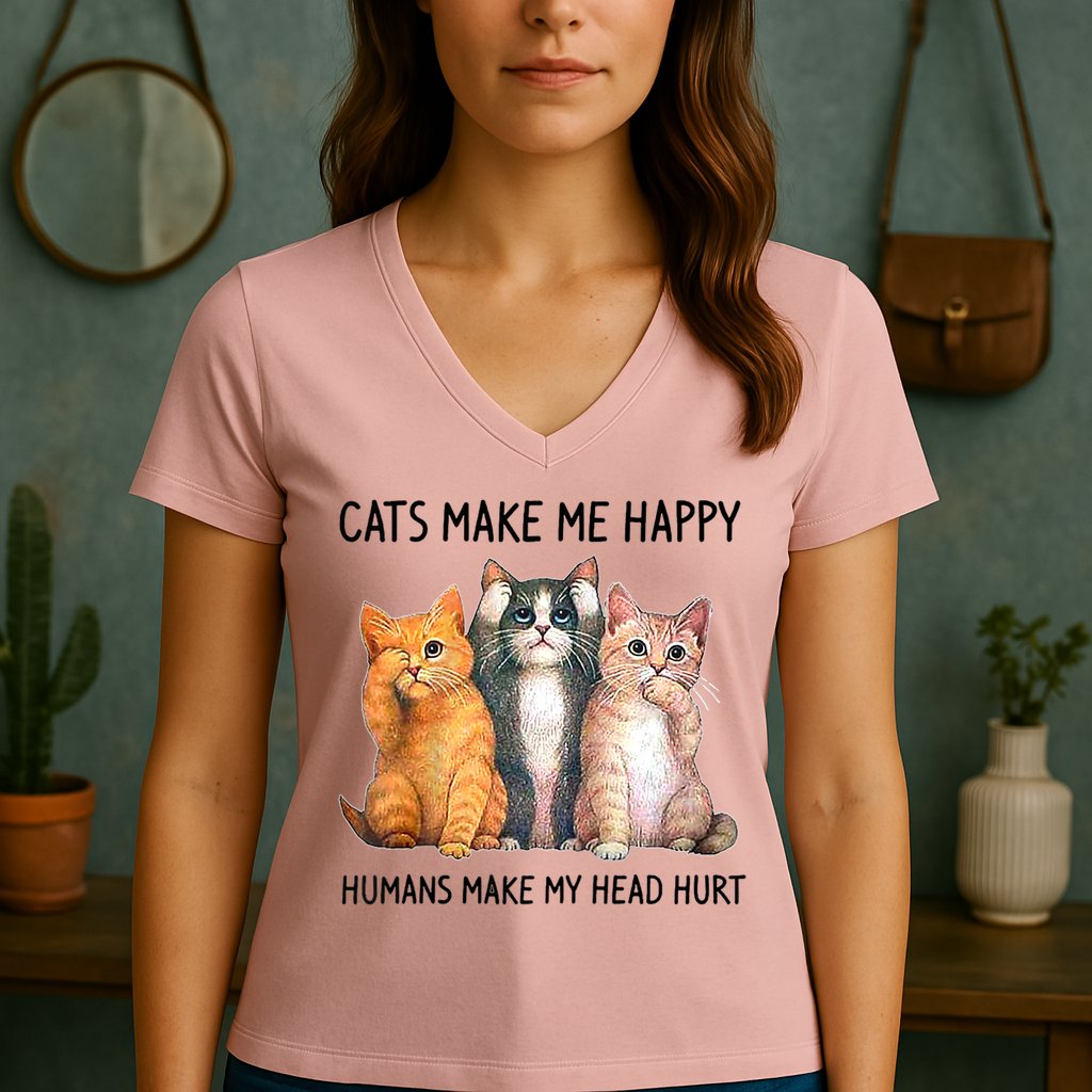Cats Make Me Happy Humans Make My Head Hurt Gift Cat Lovers Women's V-Neck T-Shirt