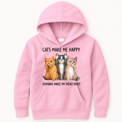 Cats Make Me Happy Humans Make My Head Hurt Gift Cat Lovers Kids Hoodie