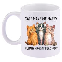 Cats Make Me Happy Humans Make My Head Hurt Gift Cat Lovers 11oz C Handle Ceramic Mug