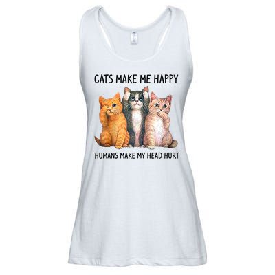 Cats Make Me Happy Humans Make My Head Hurt Gift Cat Lovers Ladies Essential Flowy Tank