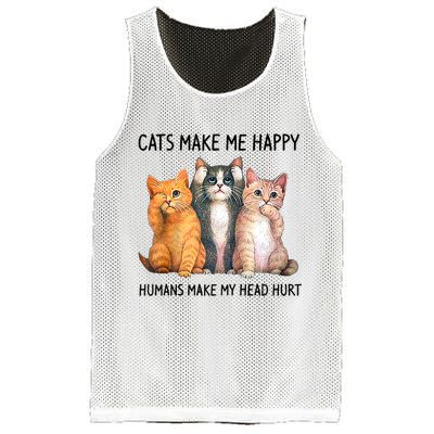 Cats Make Me Happy Humans Make My Head Hurt Gift Cat Lovers Mesh Reversible Basketball Jersey Tank