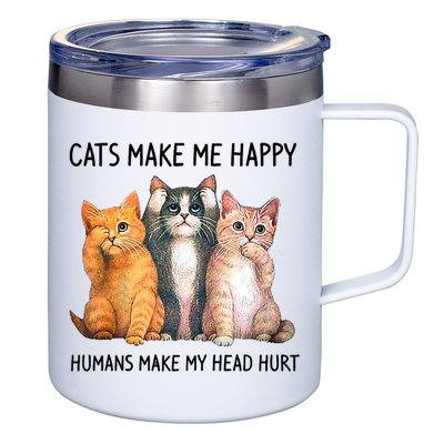 Cats Make Me Happy Humans Make My Head Hurt Gift Cat Lovers 12oz Stainless Steel Coffee Mug