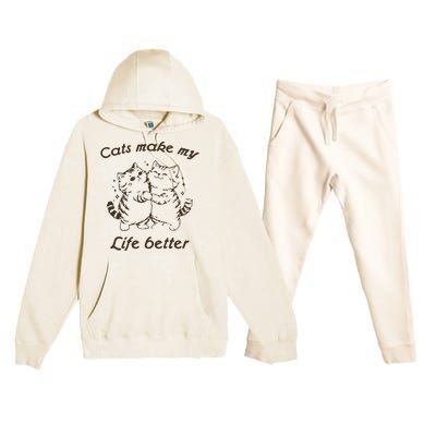 Cats Make My Life Better Cute Dancing Cats Vintage Premium Hooded Sweatsuit Set