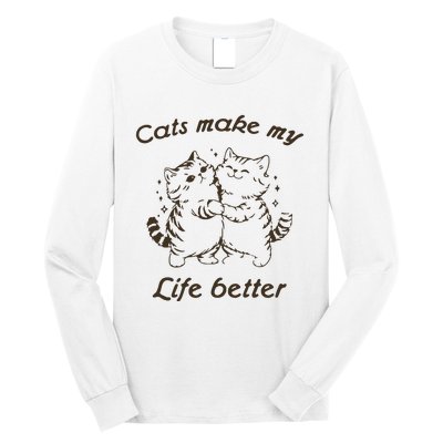 Cats Make My Life Better Cute Dancing Cats Vintage Long Sleeve Shirt