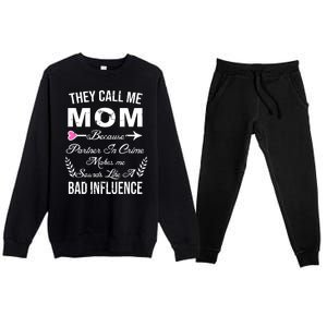 Call Me Mom Partner In Crime Sounds Like A Bad Influence Premium Crewneck Sweatsuit Set