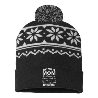 Call Me Mom Partner In Crime Sounds Like A Bad Influence USA-Made Snowflake Beanie