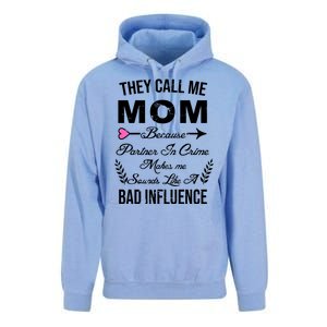 Call Me Mom Partner In Crime Sounds Like A Bad Influence Unisex Surf Hoodie