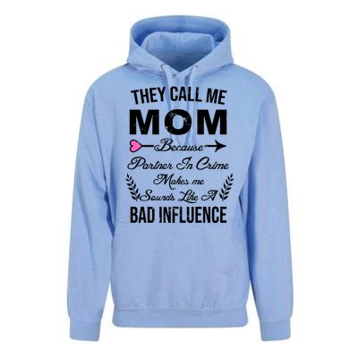 Call Me Mom Partner In Crime Sounds Like A Bad Influence Unisex Surf Hoodie