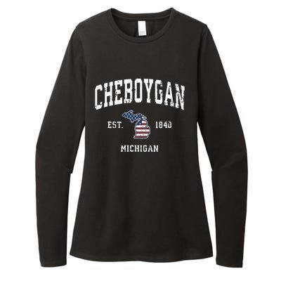 Cheboygan Michigan Mi Vintage American Flag Sports Design Womens CVC Long Sleeve Shirt