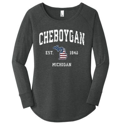 Cheboygan Michigan Mi Vintage American Flag Sports Design Women's Perfect Tri Tunic Long Sleeve Shirt