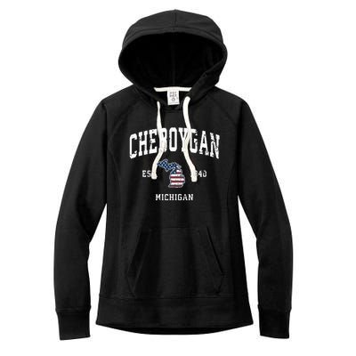 Cheboygan Michigan Mi Vintage American Flag Sports Design Women's Fleece Hoodie