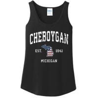 Cheboygan Michigan Mi Vintage American Flag Sports Design Ladies Essential Tank