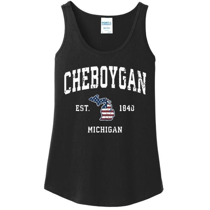 Cheboygan Michigan Mi Vintage American Flag Sports Design Ladies Essential Tank