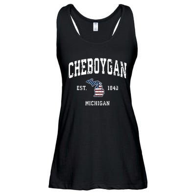 Cheboygan Michigan Mi Vintage American Flag Sports Design Ladies Essential Flowy Tank