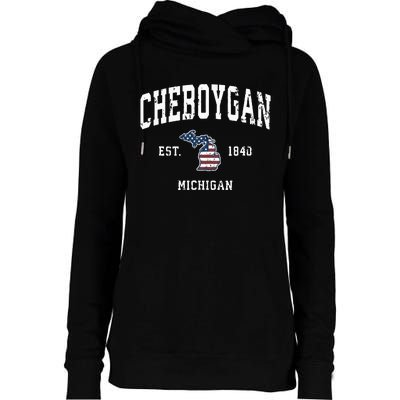 Cheboygan Michigan Mi Vintage American Flag Sports Design Womens Funnel Neck Pullover Hood