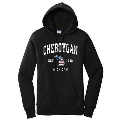 Cheboygan Michigan Mi Vintage American Flag Sports Design Women's Pullover Hoodie