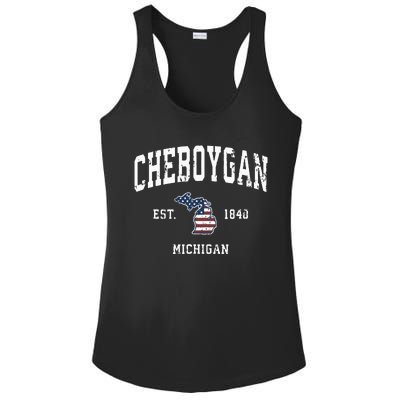 Cheboygan Michigan Mi Vintage American Flag Sports Design Ladies PosiCharge Competitor Racerback Tank