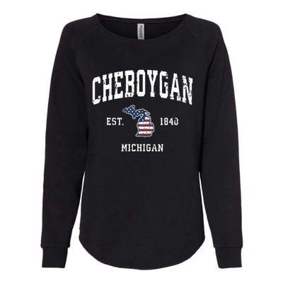 Cheboygan Michigan Mi Vintage American Flag Sports Design Womens California Wash Sweatshirt