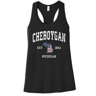 Cheboygan Michigan Mi Vintage American Flag Sports Design Women's Racerback Tank