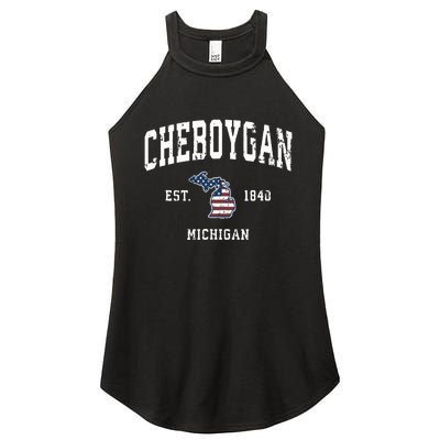 Cheboygan Michigan Mi Vintage American Flag Sports Design Women's Perfect Tri Rocker Tank