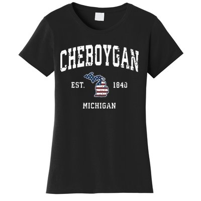 Cheboygan Michigan Mi Vintage American Flag Sports Design Women's T-Shirt