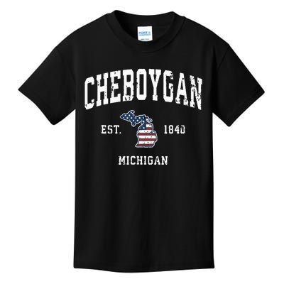 Cheboygan Michigan Mi Vintage American Flag Sports Design Kids T-Shirt