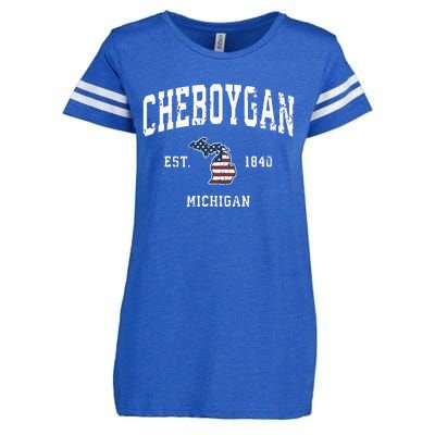 Cheboygan Michigan Mi Vintage American Flag Sports Design Enza Ladies Jersey Football T-Shirt