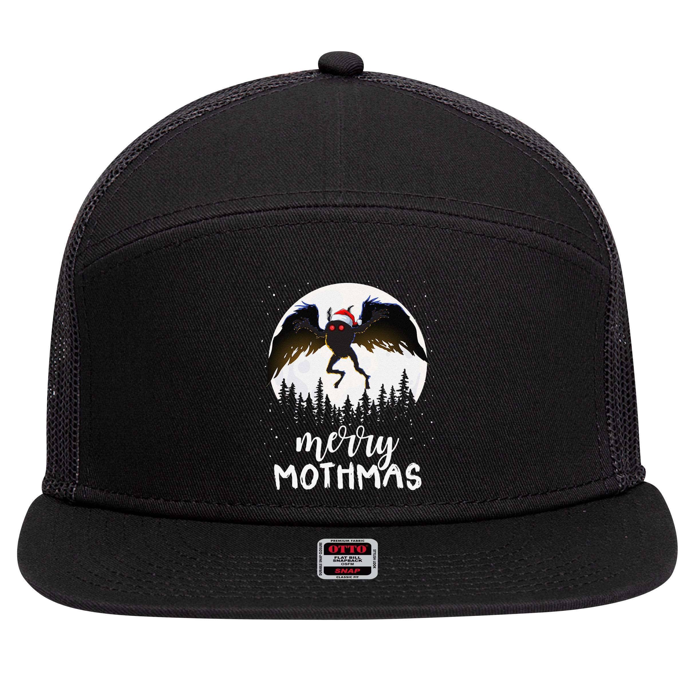 Christmas Mothman Merry Mothmas Creepy Folklore Cryptid Xmas 7 Panel Mesh Trucker Snapback Hat