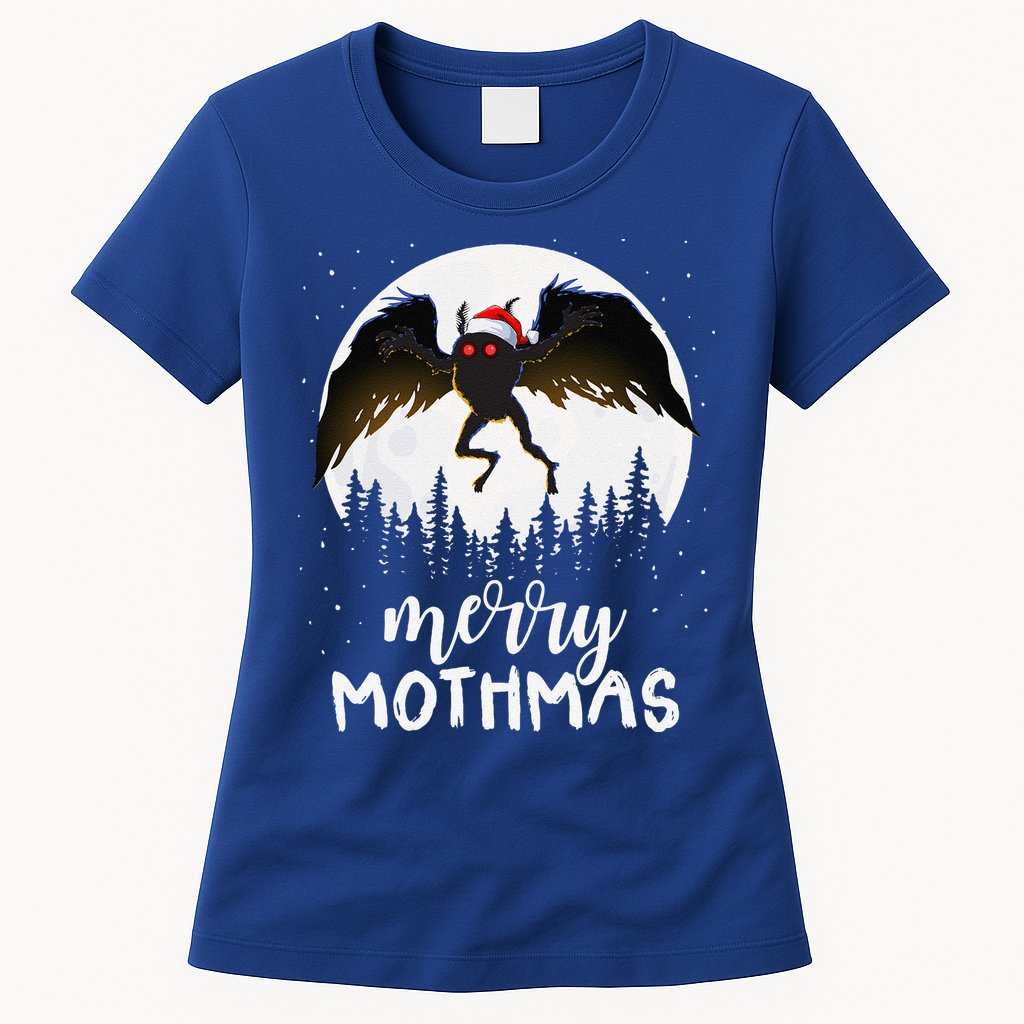 Christmas Mothman Merry Mothmas Creepy Folklore Cryptid Xmas Womens T-Shirt