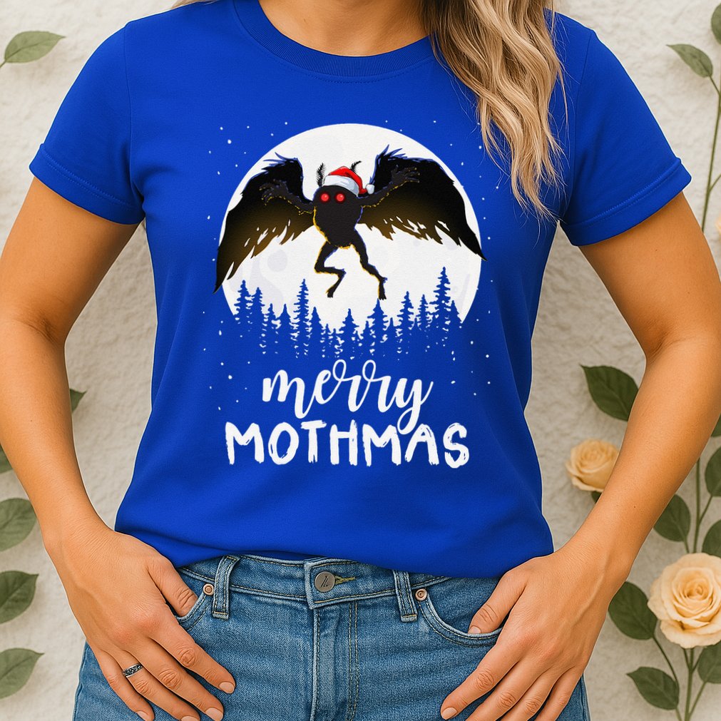 Christmas Mothman Merry Mothmas Creepy Folklore Cryptid Xmas Womens T-Shirt