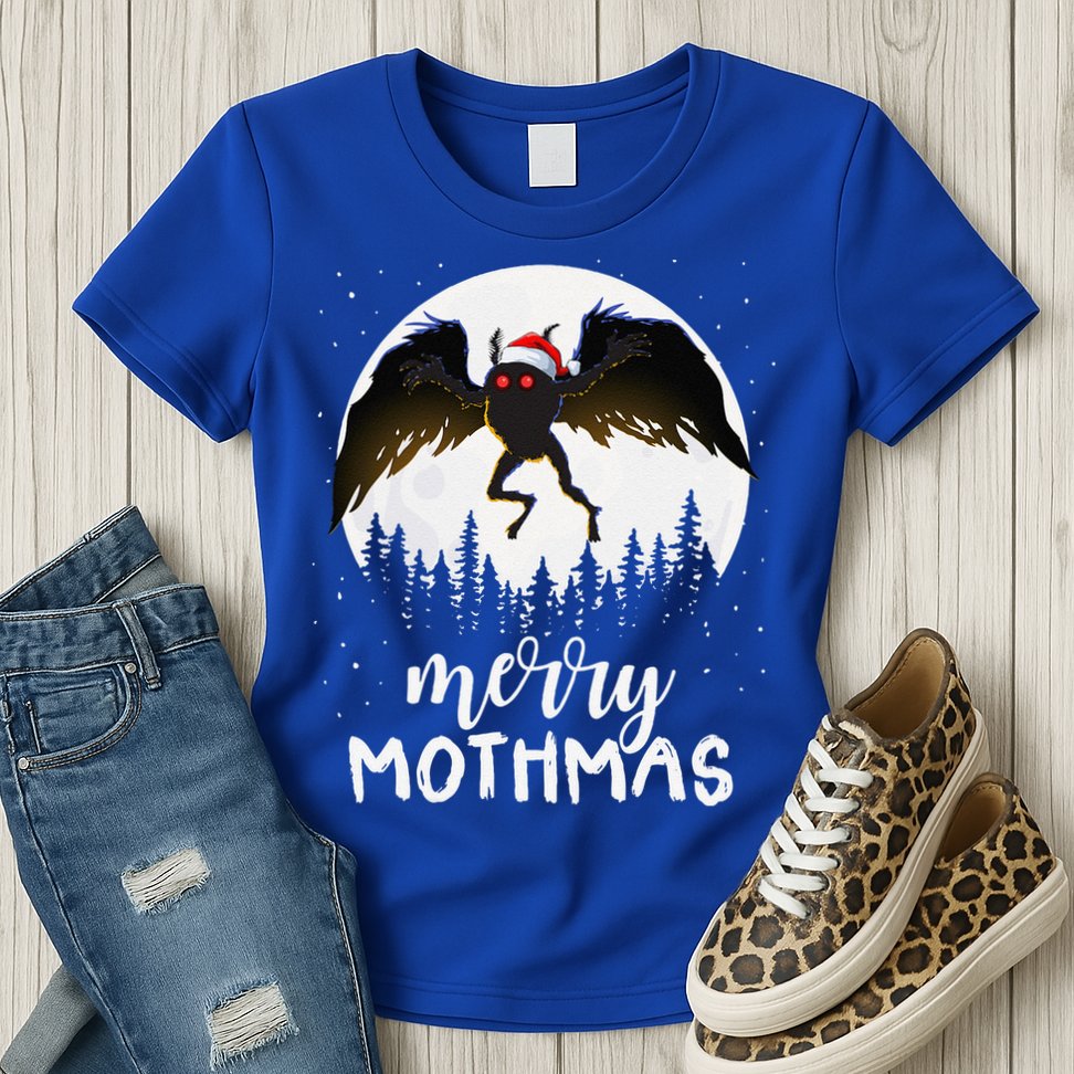 Christmas Mothman Merry Mothmas Creepy Folklore Cryptid Xmas Womens T-Shirt