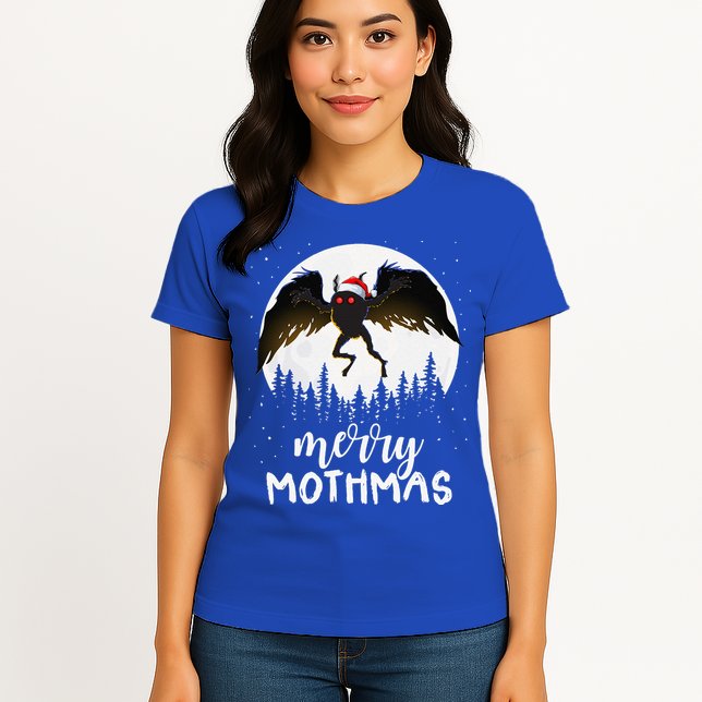 Christmas Mothman Merry Mothmas Creepy Folklore Cryptid Xmas Womens T-Shirt