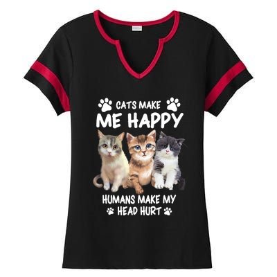 Cats Make Me Happy Hu Make My Head Hurt For Cat Lovers Gift Ladies Halftime Notch Neck Tee