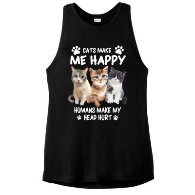 Cats Make Me Happy Hu Make My Head Hurt For Cat Lovers Gift Ladies PosiCharge Tri-Blend Wicking Tank