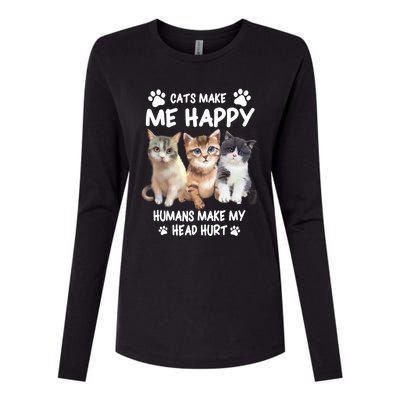 Cats Make Me Happy Hu Make My Head Hurt For Cat Lovers Gift Womens Cotton Relaxed Long Sleeve T-Shirt