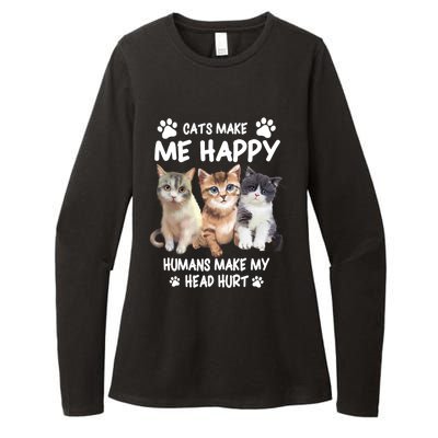 Cats Make Me Happy Hu Make My Head Hurt For Cat Lovers Gift Womens CVC Long Sleeve Shirt