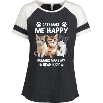 Cats Make Me Happy Hu Make My Head Hurt For Cat Lovers Gift Enza Ladies Jersey Colorblock Tee