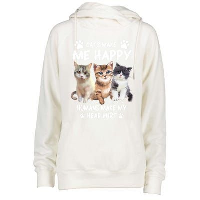 Cats Make Me Happy Hu Make My Head Hurt For Cat Lovers Gift Womens Funnel Neck Pullover Hood