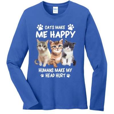 Cats Make Me Happy Hu Make My Head Hurt For Cat Lovers Gift Ladies Long Sleeve Shirt